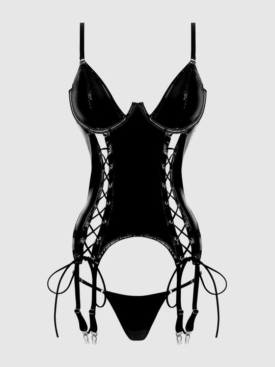 Trinity Patent Lace Up Bustier & G-String Set from Love It Curvy