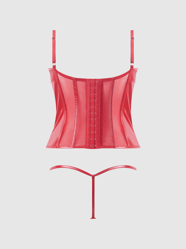 Trinity Patent Lace Up Bustier & G-String Set from Love It Curvy