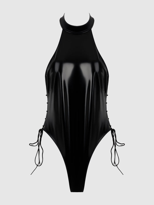 Trinity Patent Lace Up Halter Teddy from Love It Curvy