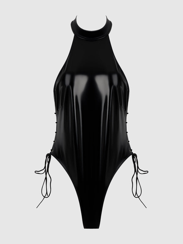 Trinity Patent Lace Up Halter Teddy from Love It Curvy