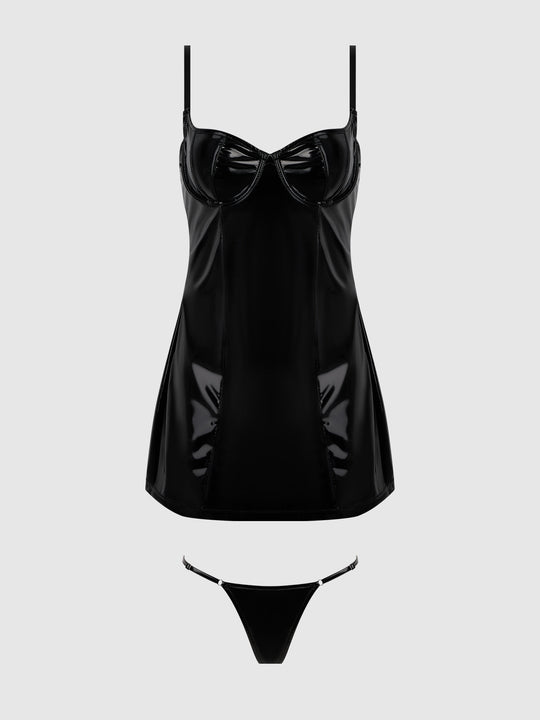 Trinity Patent Chemise & G-String Set from Love It Curvy