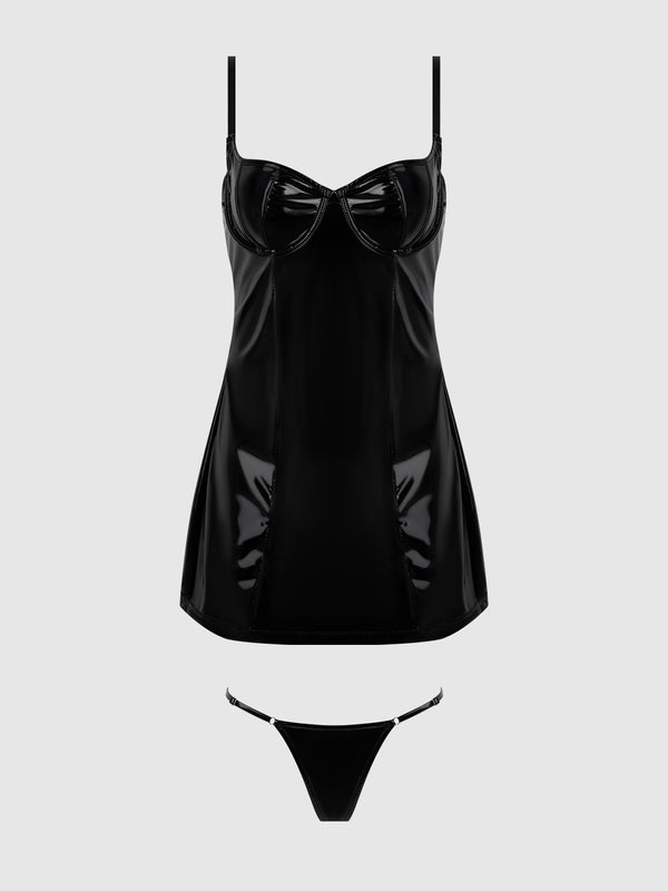 Trinity Patent Chemise & G-String Set from Love It Curvy