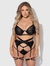 Snake Velvet-Burnout Mesh Bra, Garter, & Backess Hipster Set from Love It Curvy