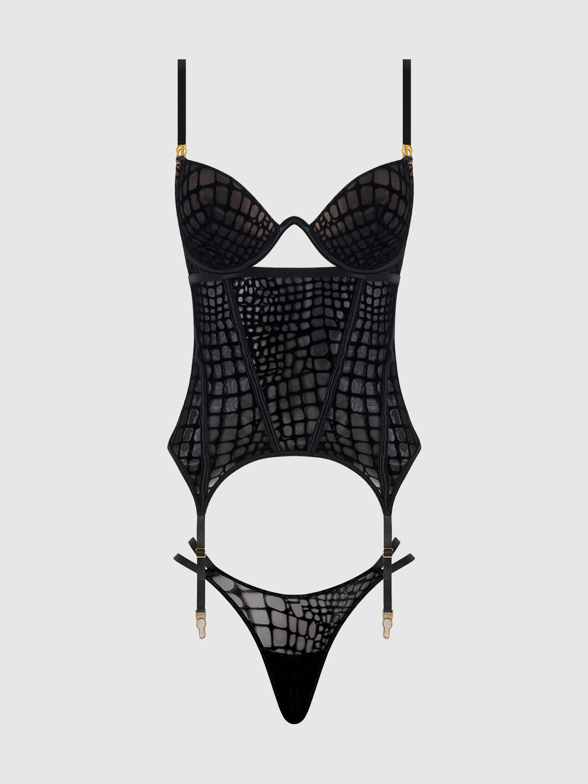 Snake Velvet-Burnout Mesh Bustier & Thong Set | Love It Curvy Secondary image