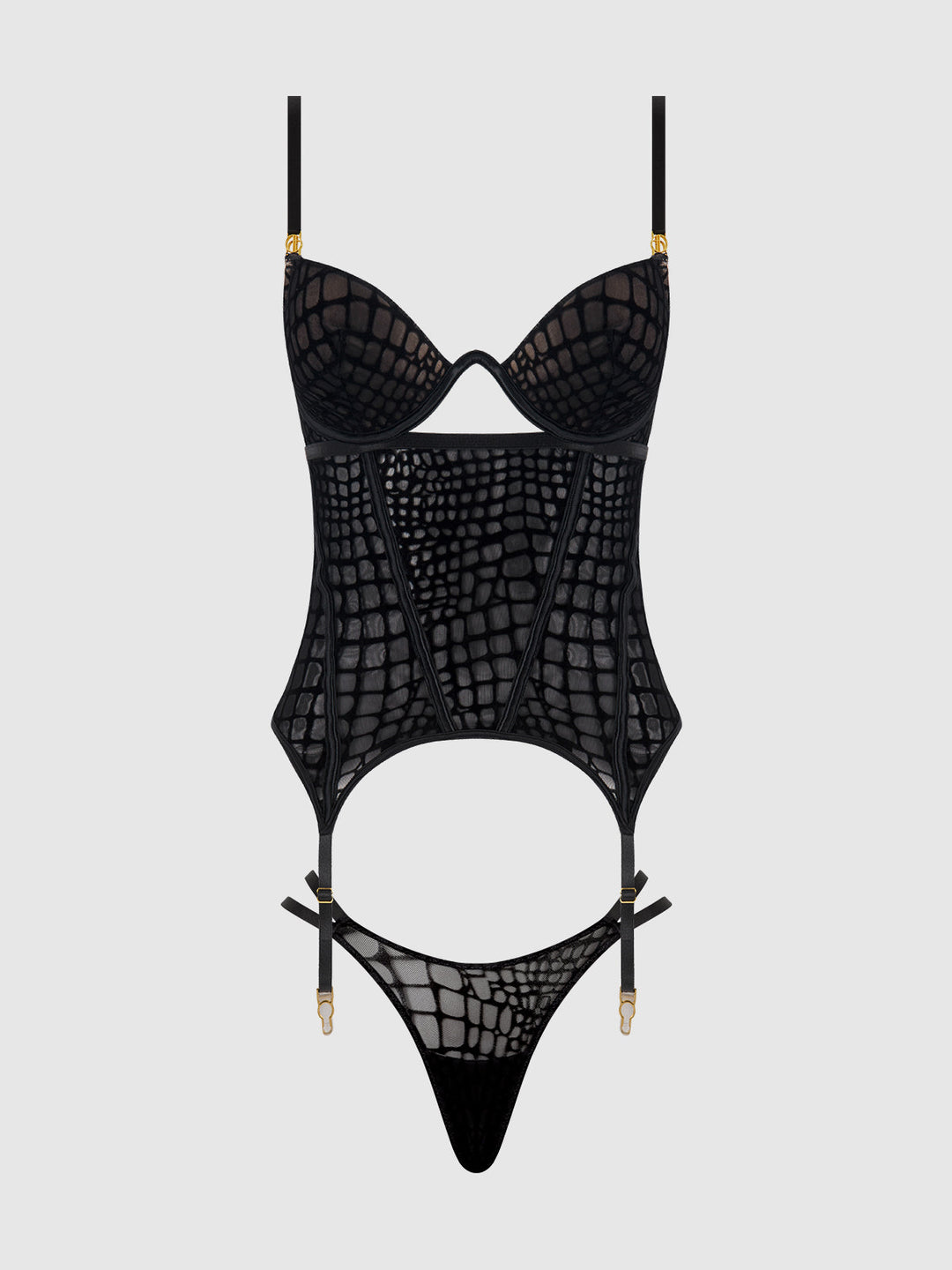Snake Velvet-Burnout Mesh Bustier &amp; Thong Set from Love It Curvy
