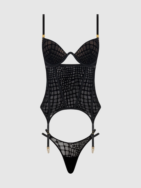 Snake Velvet-Burnout Mesh Bustier & Thong Set from Love It Curvy