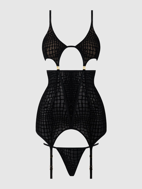 Snake Velvet-Burnout Mesh Chemise & G-String Set from Love It Curvy