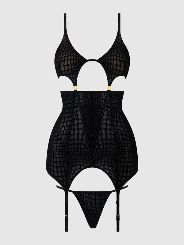 Snake Velvet-Burnout Mesh Chemise & G-String Set from Love It Curvy