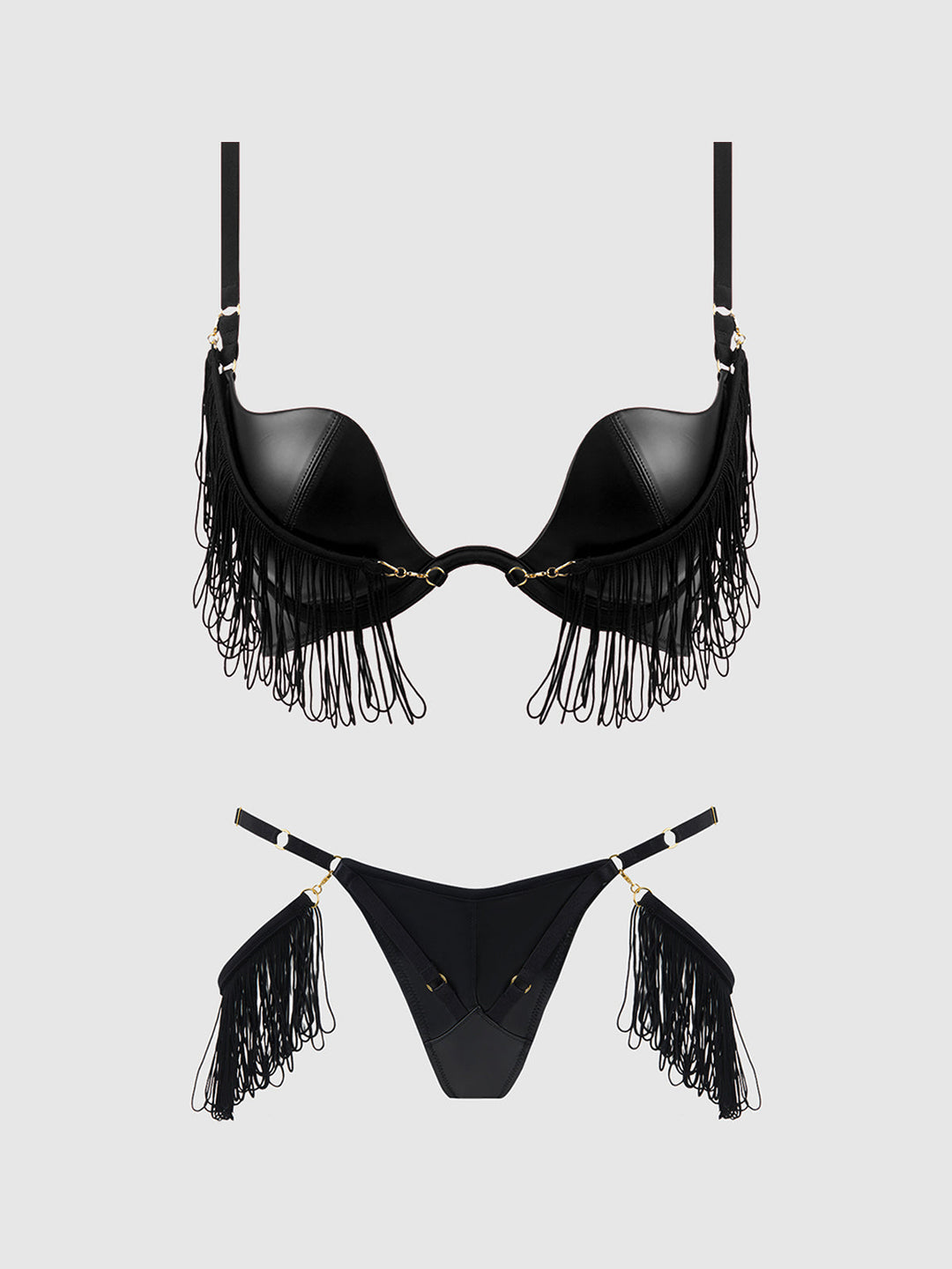 Phoenix Faux Leather &amp; Fringe Push Up Bra &amp; Thong Set from Love It Curvy