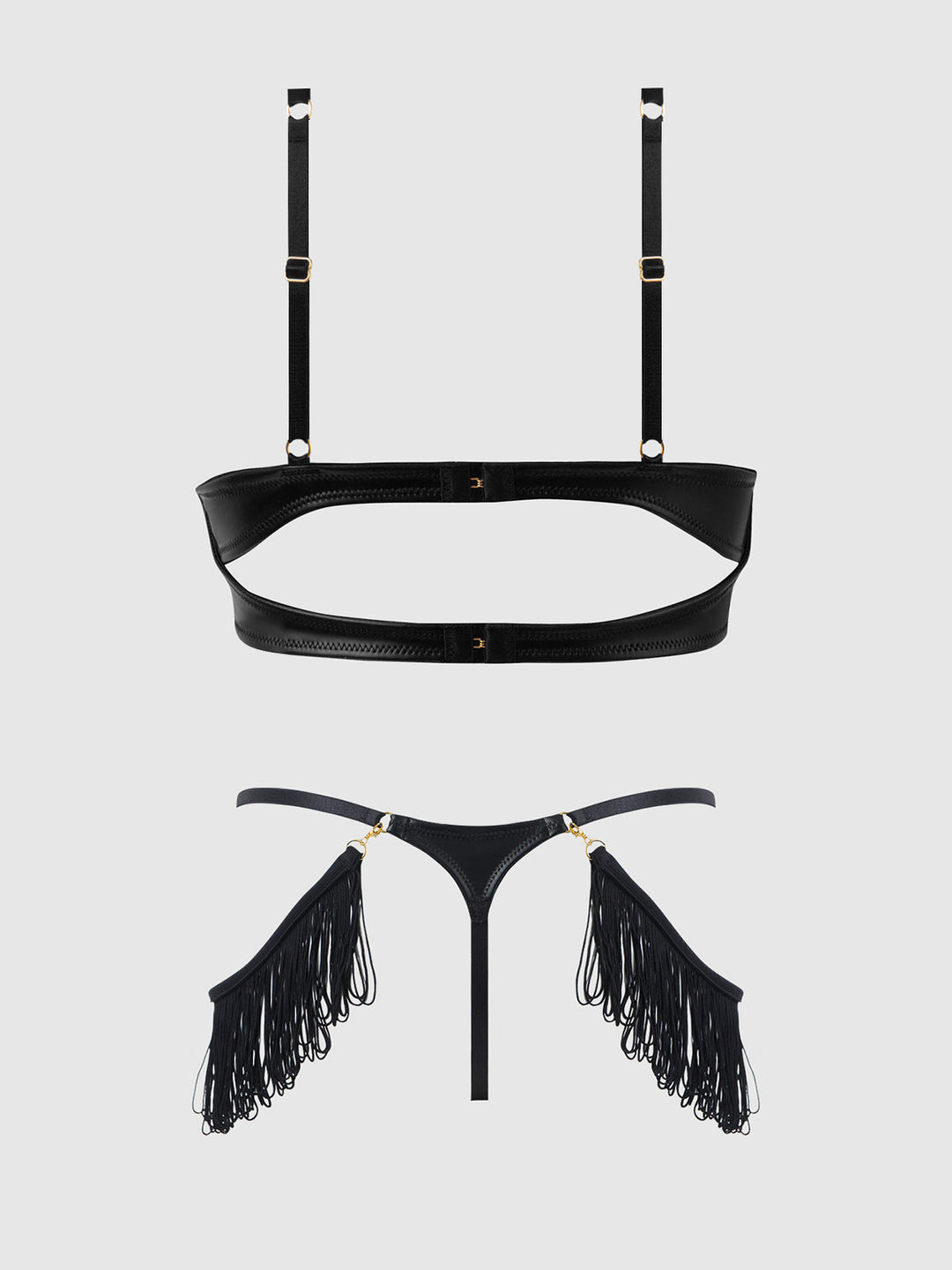 Phoenix Faux Leather &amp; Fringe Push Up Bra &amp; Thong Set from Love It Curvy