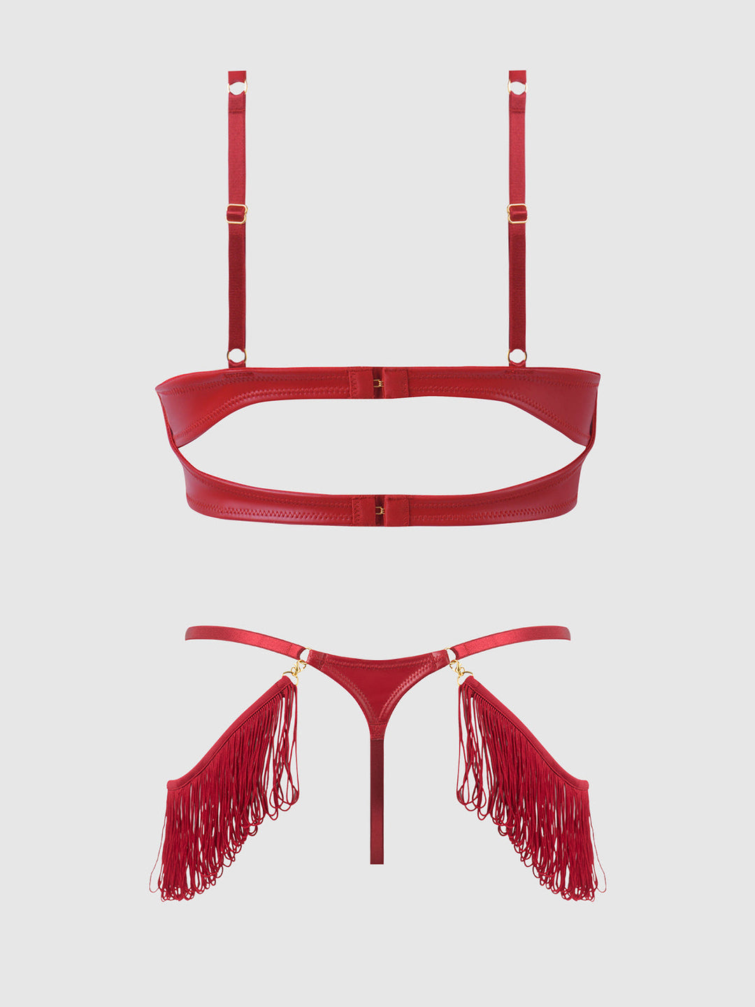 Phoenix Faux Leather &amp; Fringe Push Up Bra &amp; Thong Set from Love It Curvy