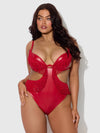 Phoenix Faux Leather & Fringe Crotchless Teddy from Love It Curvy