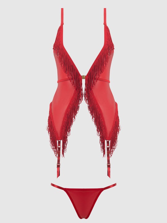 Phoenix Faux Leather & Fringe Chemise & G-String Set from Love It Curvy