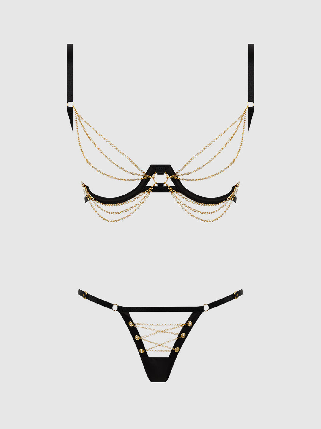 Eve Satin &amp; Chain Open Cup Bra &amp; G-String Set from Love It Curvy