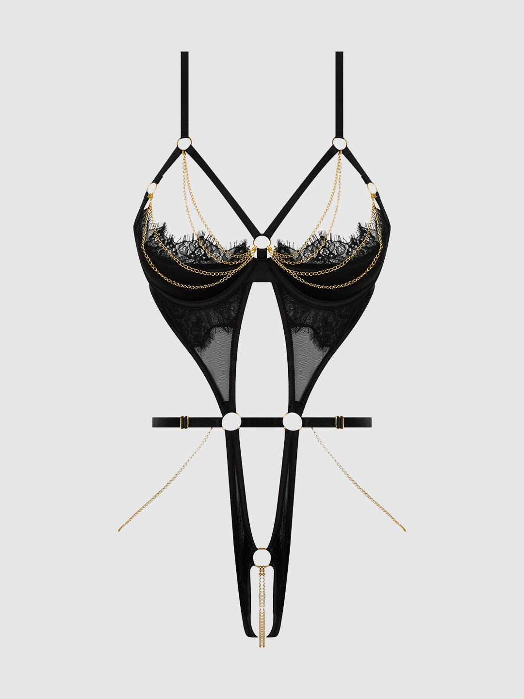Eve Lace &amp; Chain Open Cup &amp; Crotchless Harness Teddy from Love It Curvy