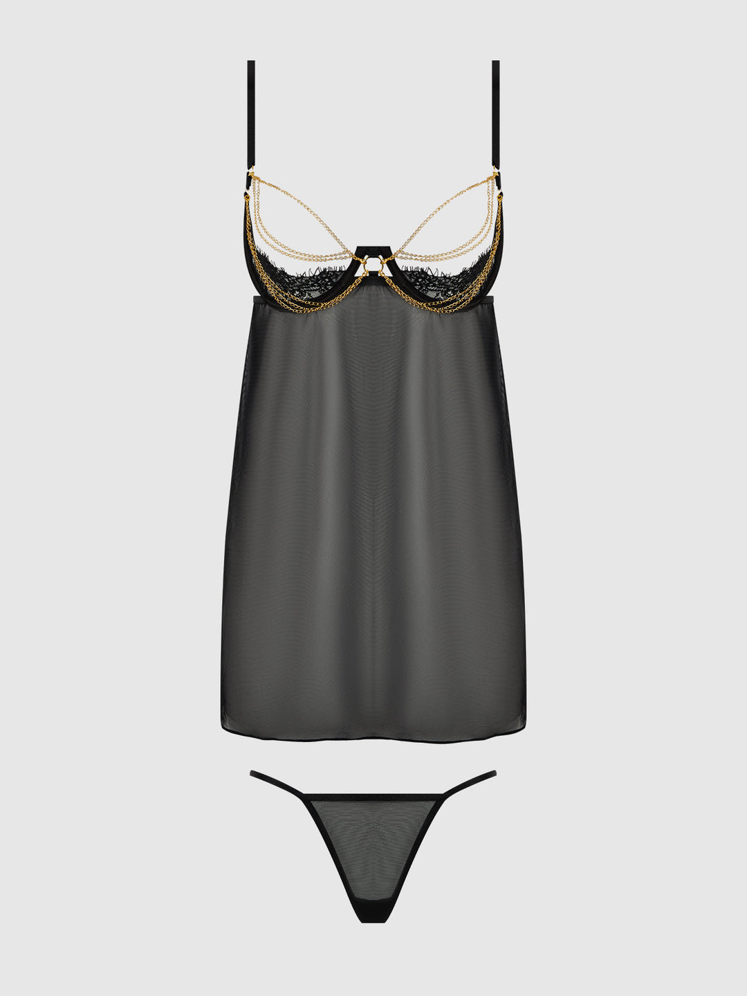 Eve Lace, Chain &amp; Mesh Open Cup Babydoll &amp; G-String Set from Love It Curvy