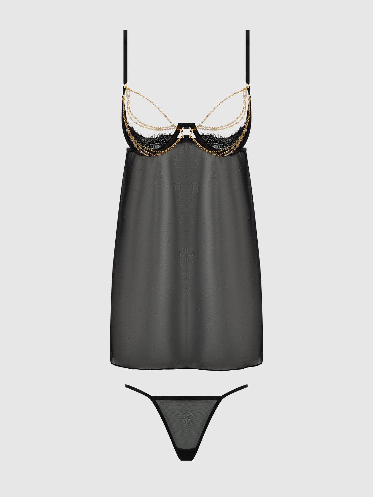 Eve Lace, Chain & Mesh Open Cup Babydoll & G-String Set from Love It Curvy
