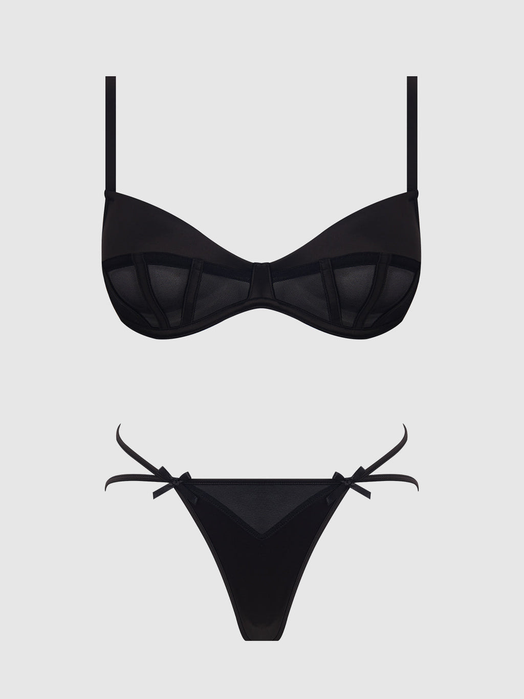 Brigeta Satin & Mesh Corsetted Bra & Open Back Hipster Set from Love It Curvy
