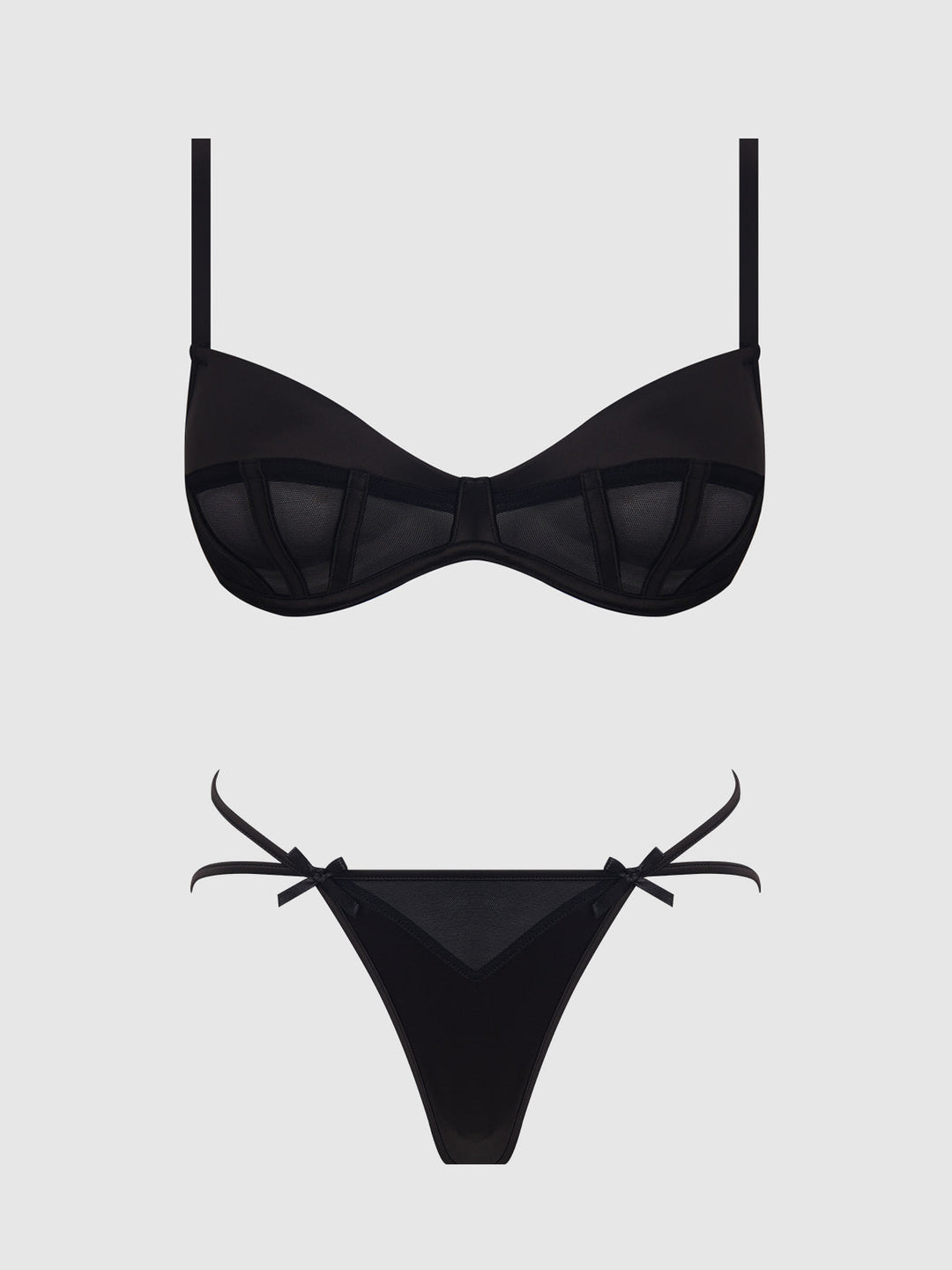 Brigeta Satin &amp; Mesh Corsetted Bra &amp; Open Back Hipster Set from Love It Curvy