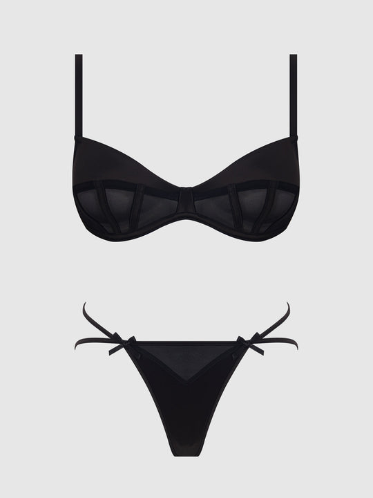 Brigeta Satin & Mesh Corsetted Bra & Open Back Hipster Set from Love It Curvy
