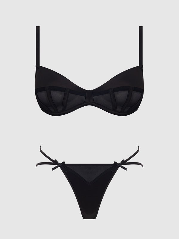 Brigeta Satin & Mesh Corsetted Bra & Open Back Hipster Set from Love It Curvy