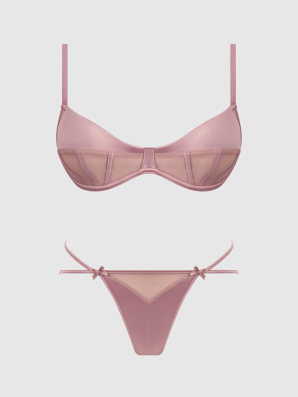 Brigeta Satin & Mesh Corsetted Bra & Open Back Hipster Set from Love It Curvy
