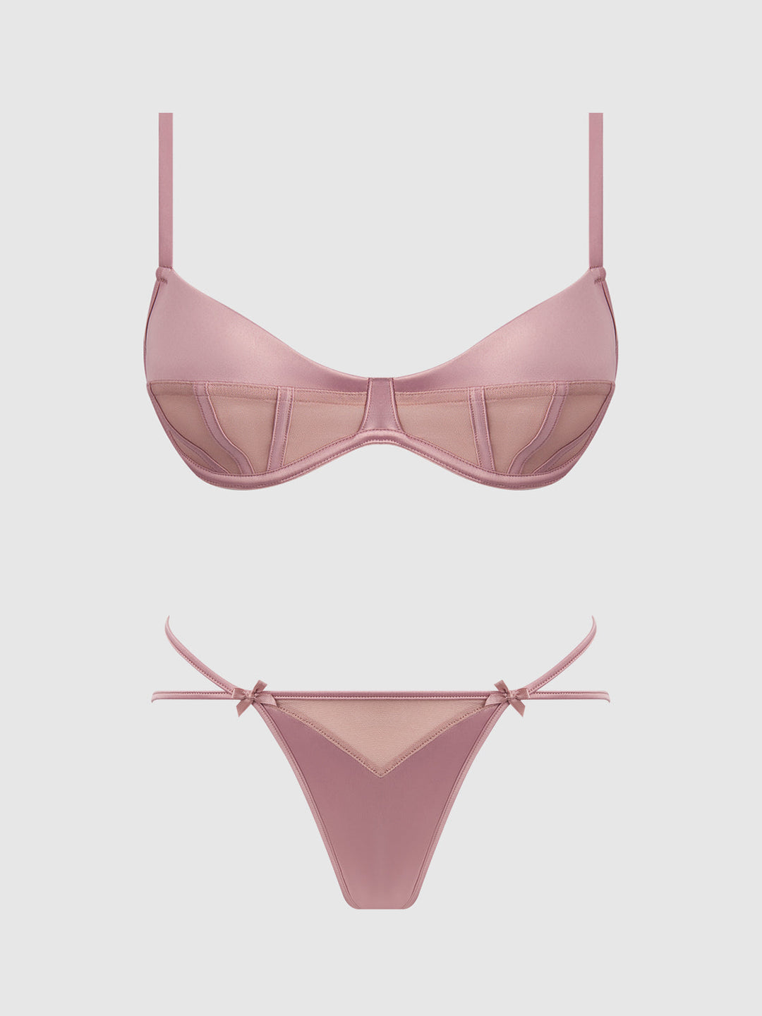 Brigeta Satin &amp; Mesh Corsetted Bra &amp; Open Back Hipster Set from Love It Curvy