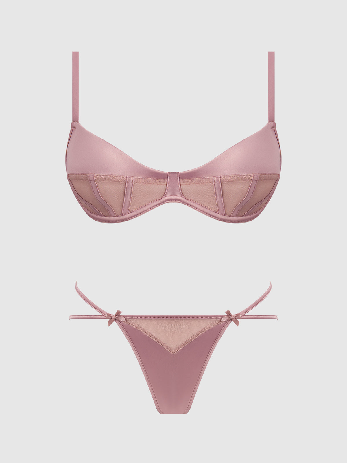 Brigeta Satin & Mesh Corsetted Bra & Open Back Hipster Set from Love It Curvy