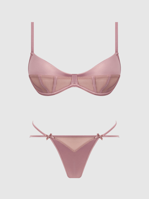 Brigeta Satin & Mesh Corsetted Bra & Open Back Hipster Set from Love It Curvy