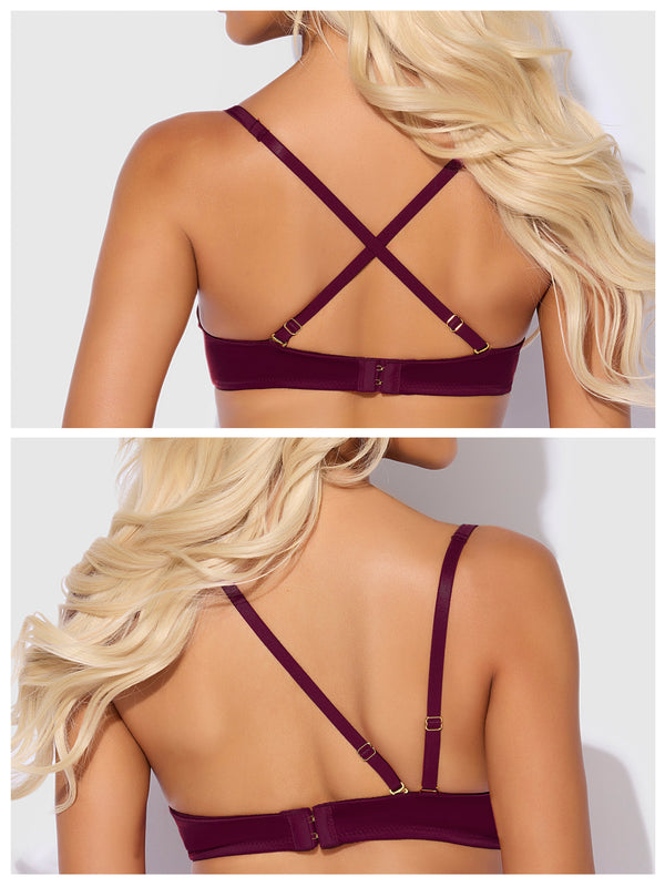 Brigeta Satin Deep Plunge Push Up Bra, Garter & Thong Set from Love It Curvy