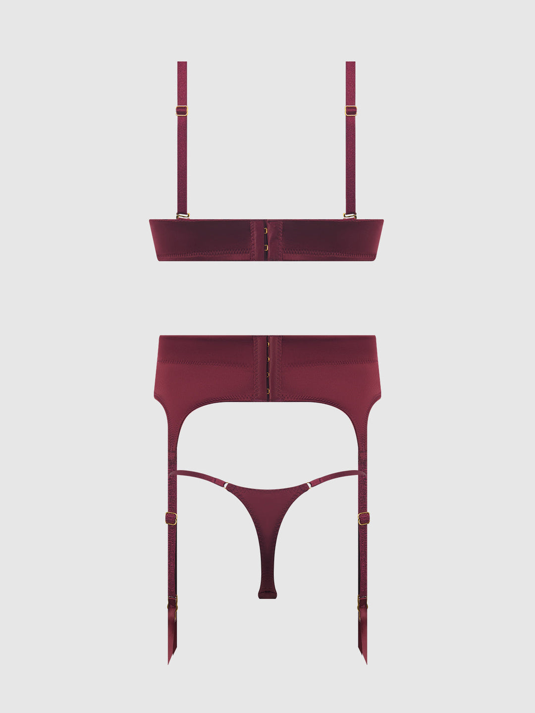 Brigeta Satin Deep Plunge Push Up Bra, Garter &amp; Thong Set from Love It Curvy