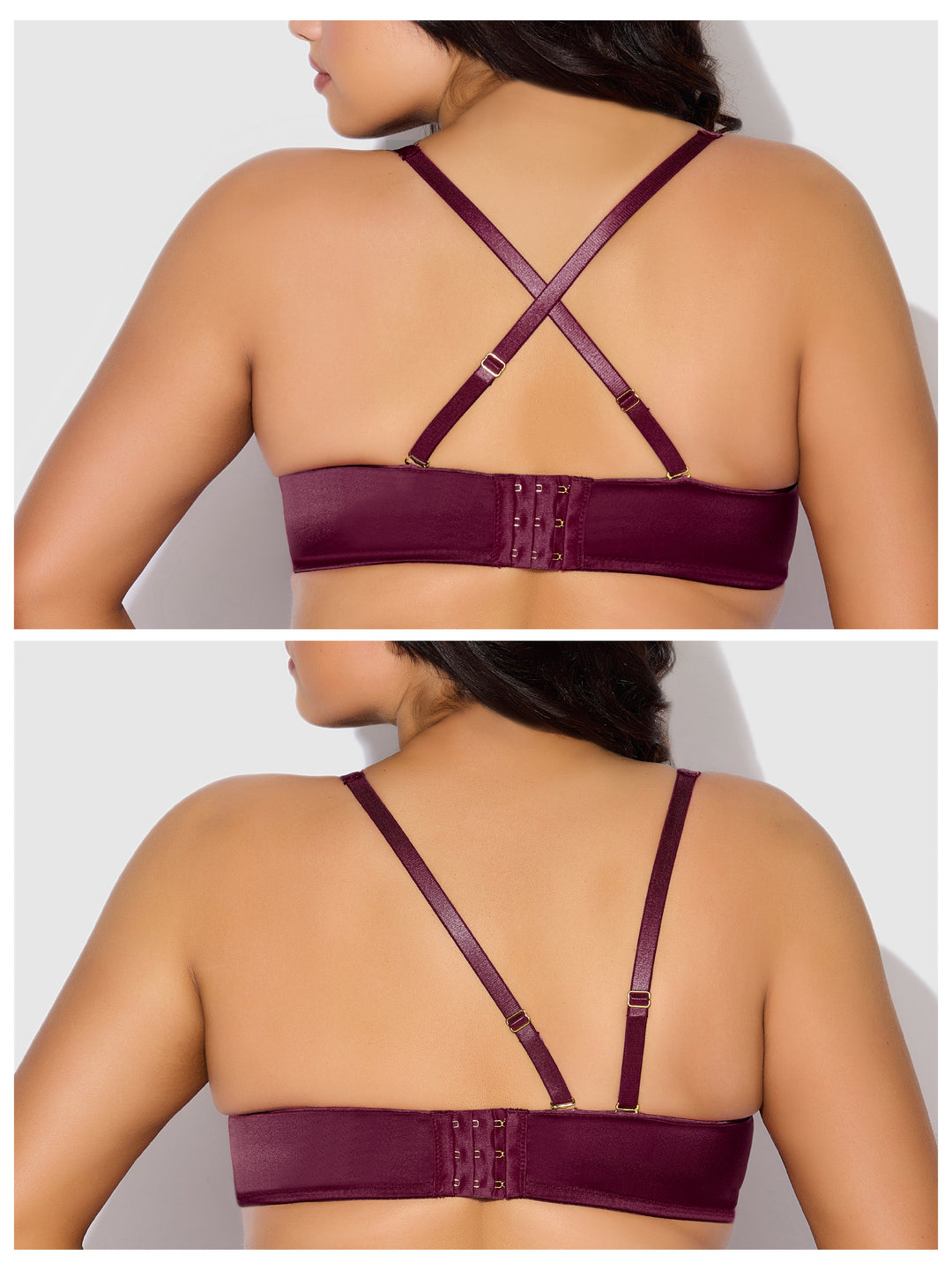 Brigeta Satin Deep Plunge Push Up Bra, Garter &amp; Thong Set from Love It Curvy