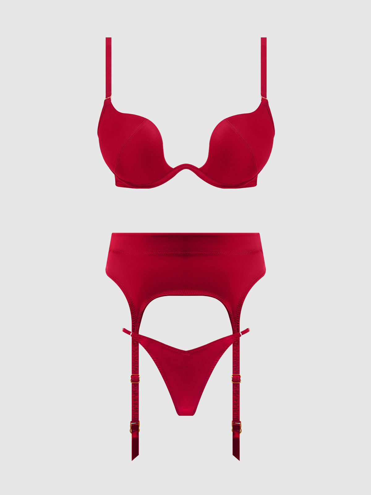 Brigeta Satin Deep Plunge Push Up Bra, Garter & Thong Set | Love It Curvy Secondary image
