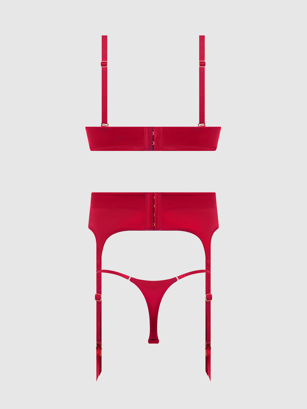 Brigeta Satin Deep Plunge Push Up Bra, Garter & Thong Set from Love It Curvy