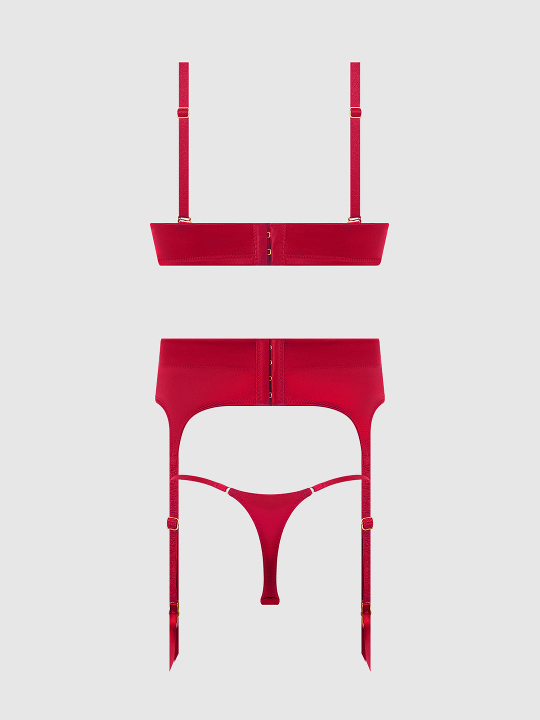 Brigeta Satin Deep Plunge Push Up Bra, Garter &amp; Thong Set from Love It Curvy