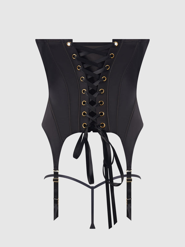 Brigeta Satin Open Cup Bustier & G-String Set from Love It Curvy