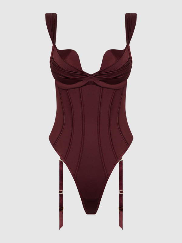 Brigeta Satin Draped Push Up Teddy from Love It Curvy