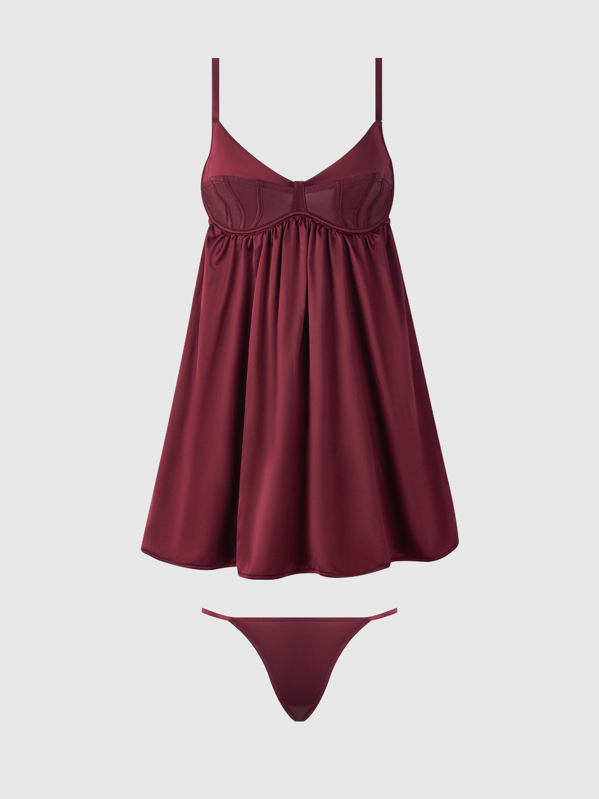 Brigeta Satin & Mesh Corseted Babydoll & G-String Set | Love It Curvy Secondary image