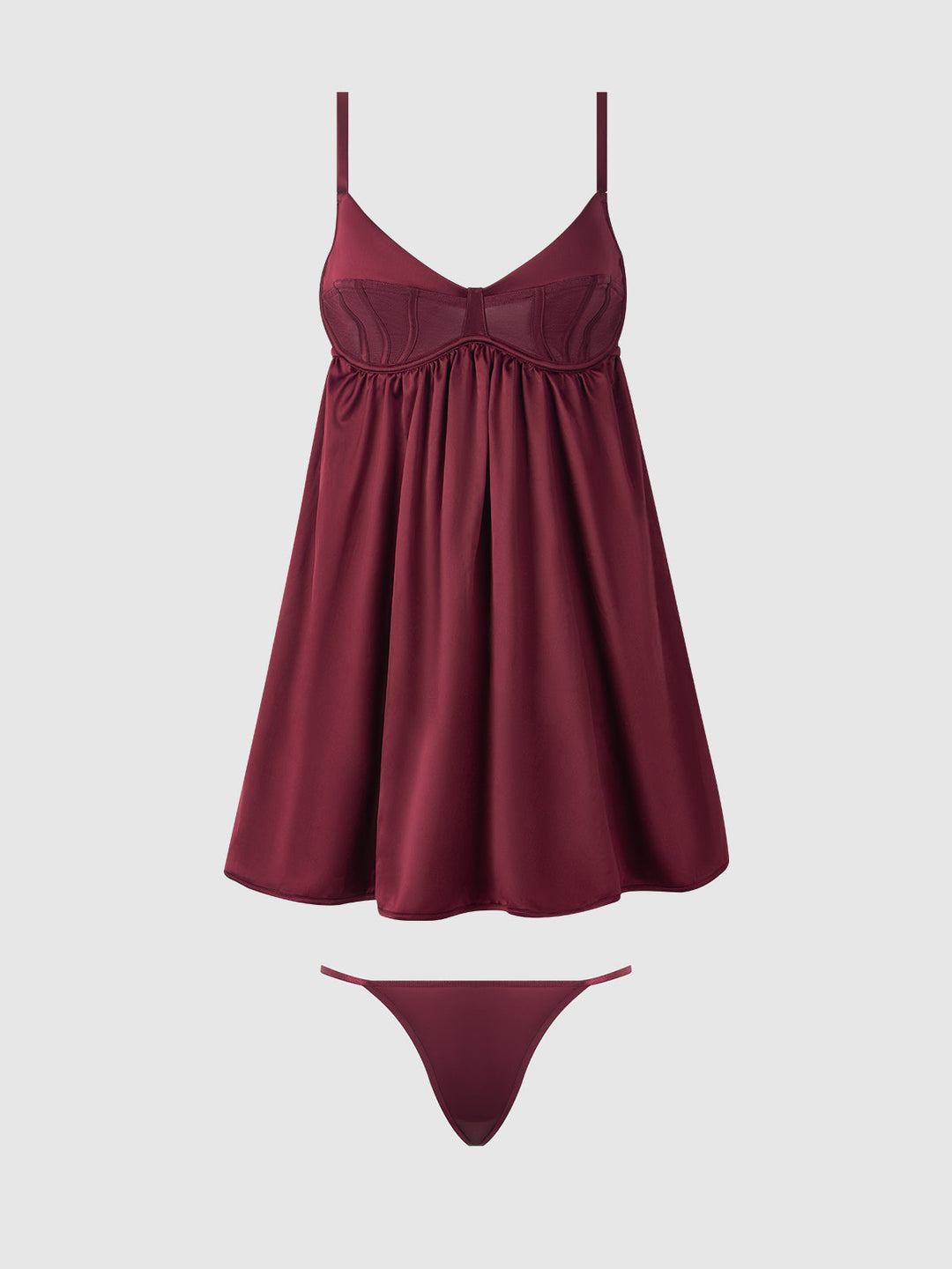 Brigeta Satin &amp; Mesh Corsetted Babydoll &amp; G-String Set from Love It Curvy