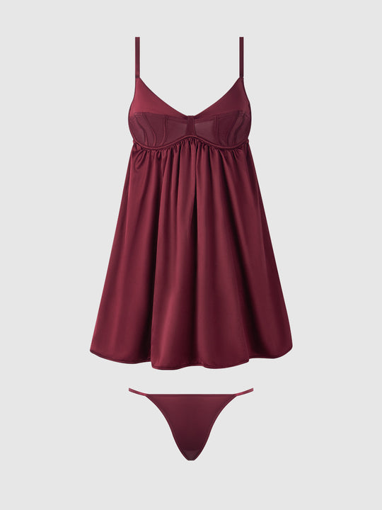 Brigeta Satin & Mesh Corsetted Babydoll & G-String Set from Love It Curvy