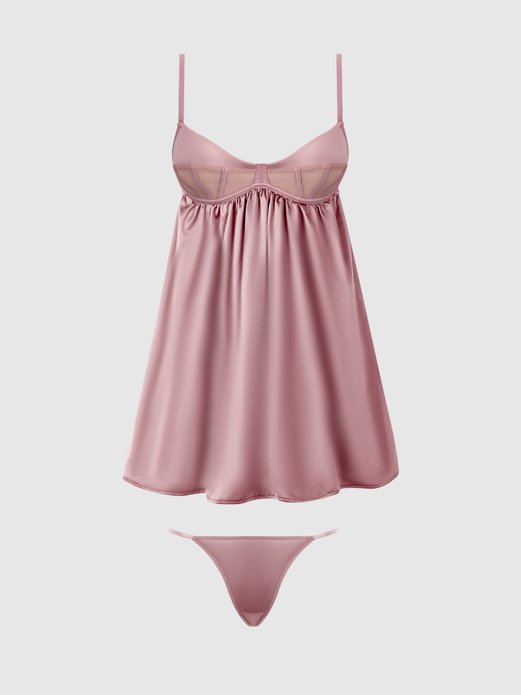 Brigeta Satin & Mesh Corsetted Babydoll & G-String Set from Love It Curvy