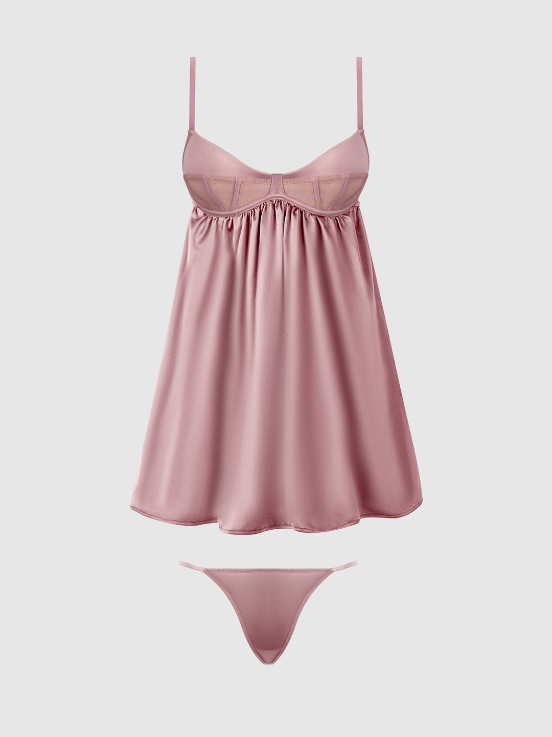 Brigeta Satin &amp; Mesh Corsetted Babydoll &amp; G-String Set from Love It Curvy