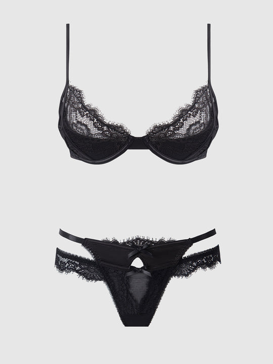 Madeline Satin & Lace Push Up Bra & G-String Set from Love It Curvy