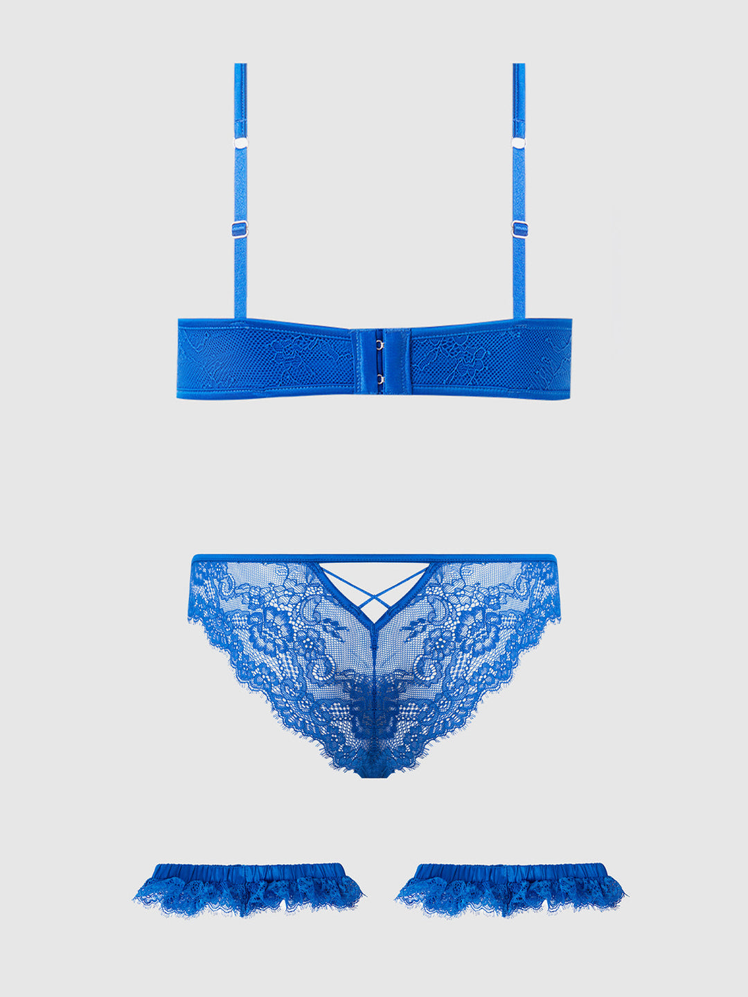 Madeline Satin &amp; Lace Push Up Bra, Bikini &amp; Thigh Garters Set from Love It Curvy