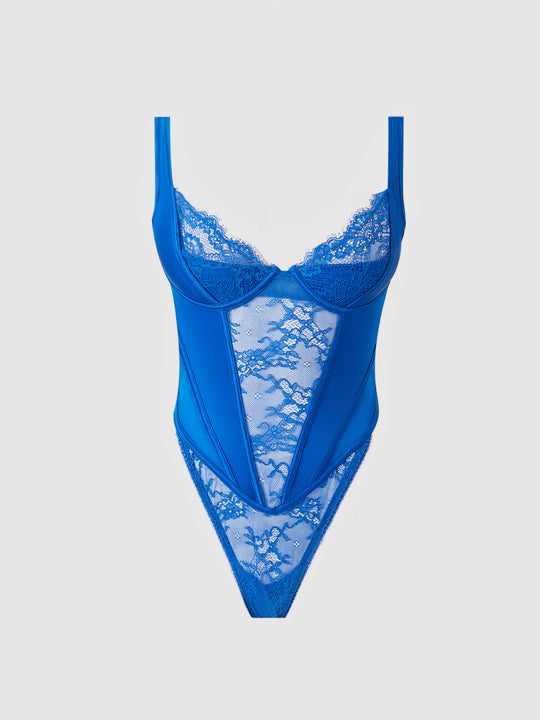 Madeline Satin & Lace Push Up Teddy from Love It Curvy