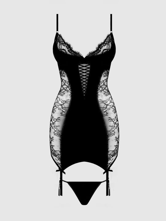 Madeline Satin & Lace Chemise & G-String Set from Love It Curvy