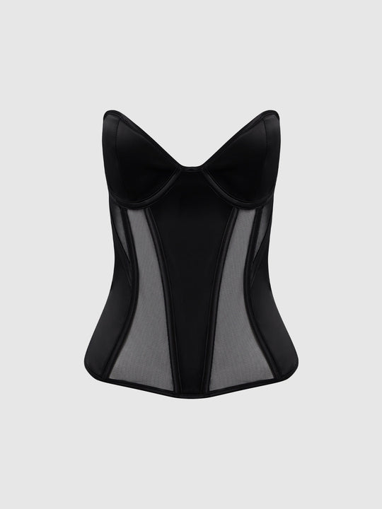 Juliet Satin & Mesh Plunge Underwire Corset from Love It Curvy