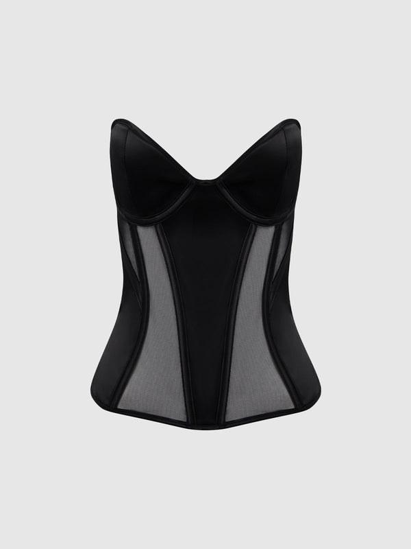 Juliet Satin & Mesh Plunge Underwire Corset from Love It Curvy