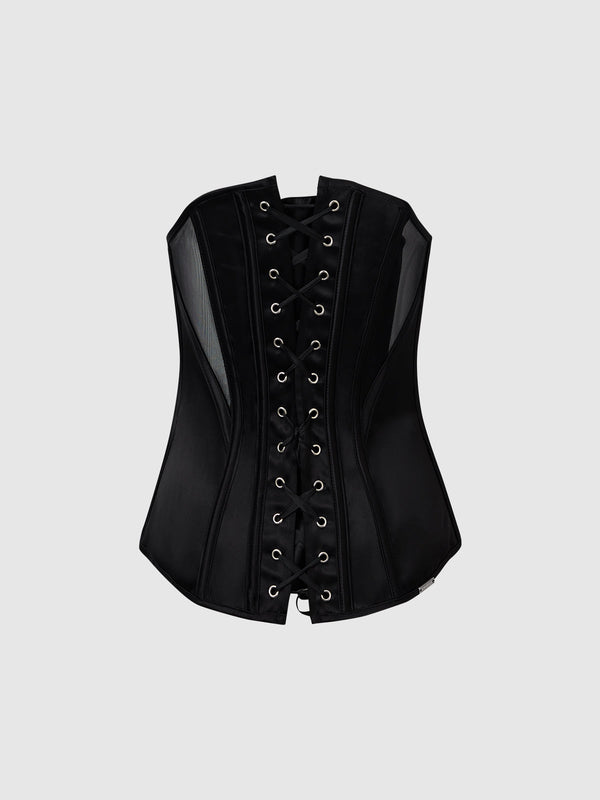 Juliet Satin & Mesh Plunge Underwire Corset from Love It Curvy