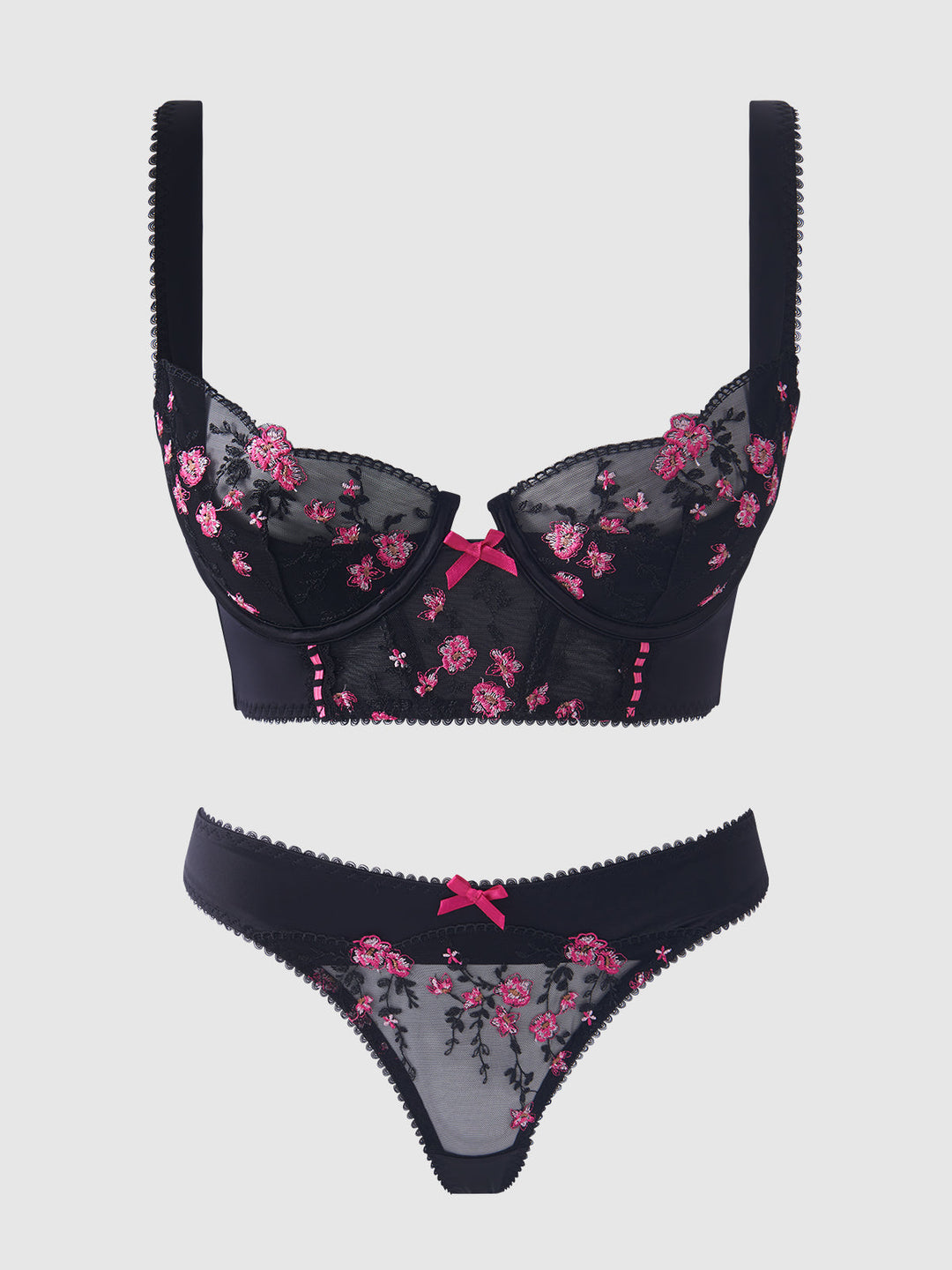 Harper Embroidered Mesh &amp; Micro Longline Bra &amp; Thong Set from Love It Curvy